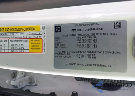 2021 GMC Yukon Xl 2Wd Slt из США, поврежденный, VIN 1GKS1GKD2MR400548